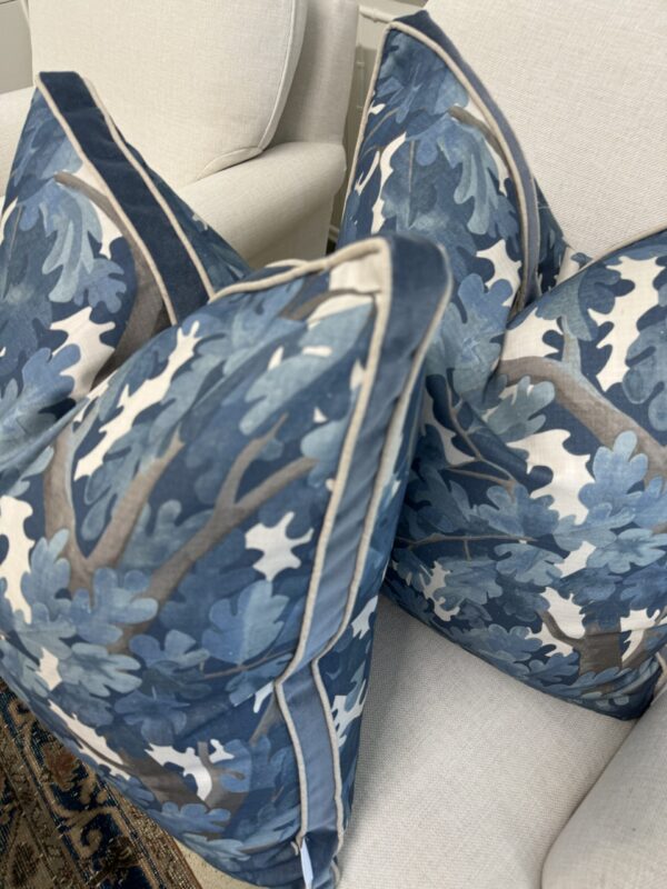 Set of (2) 22" x 22" Dusty Blue Woodland Pillows | Down Inserts Included - Image 2