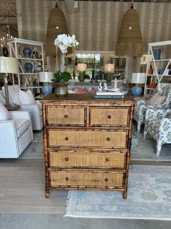 NEW  faux bamboo and Caine chest of drawers