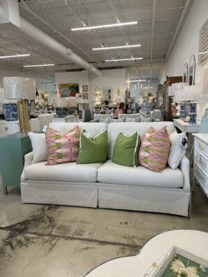 Juli arm skirted 2 over 2  performance fabric sofa - revolution Hailey bone