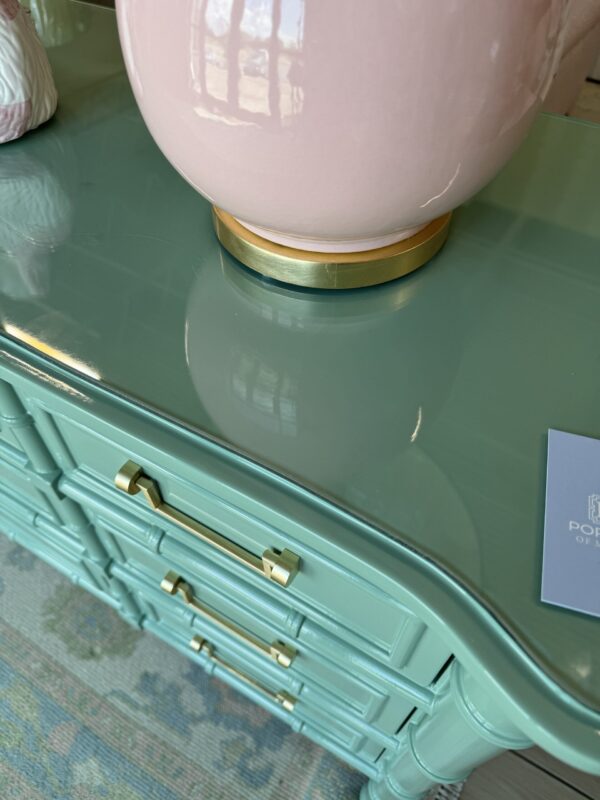Poppy's Signature Glass Top 9 Drawer Faux Bamboo Dresser | Benjamin Moore Harrisburg Green - Image 2