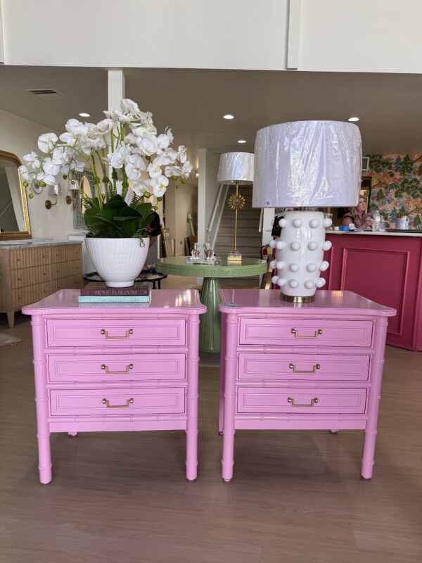 NEW | Poppys Line | Reynolds Night Stand Set faux bamboo lacquered in pink begonia - $1400 each ONE LEFT ! - Image 5