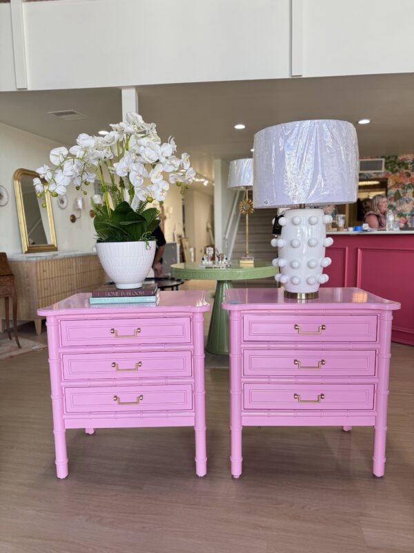 NEW | Poppys Line | Reynolds Night Stand Set faux bamboo lacquered in pink begonia - $1400 each ONE LEFT ! - Image 2