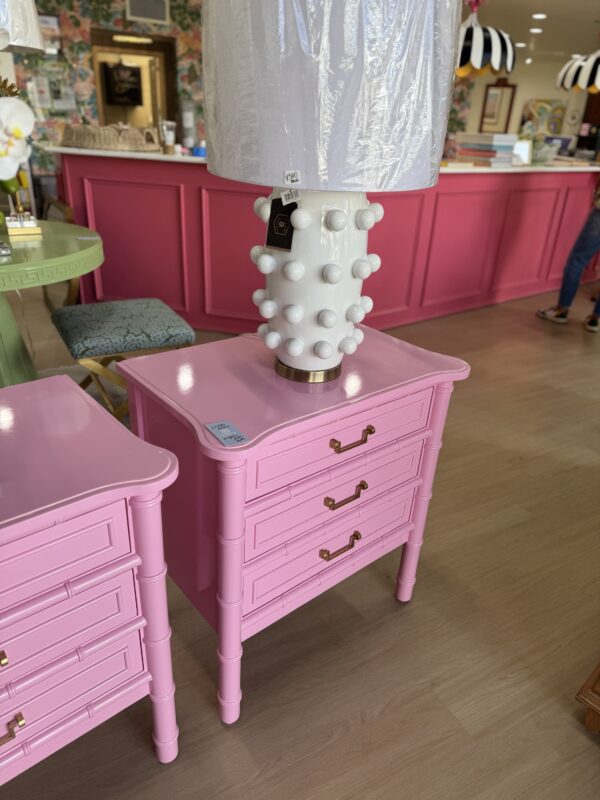 NEW | Poppys Line | Reynolds Night Stand Set faux bamboo lacquered in pink begonia - $1400 each ONE LEFT ! - Image 3