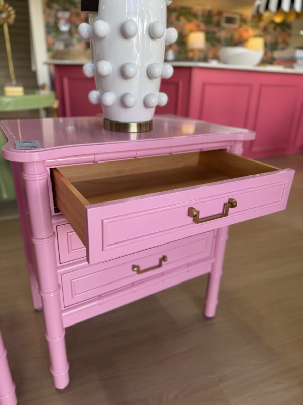 NEW | Poppys Line | Reynolds Night Stand Set faux bamboo lacquered in pink begonia - $1400 each ONE LEFT ! - Image 4