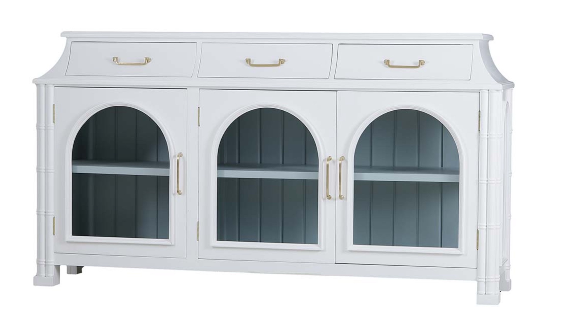 Farringdon 3 door sideboard in white with blue interior