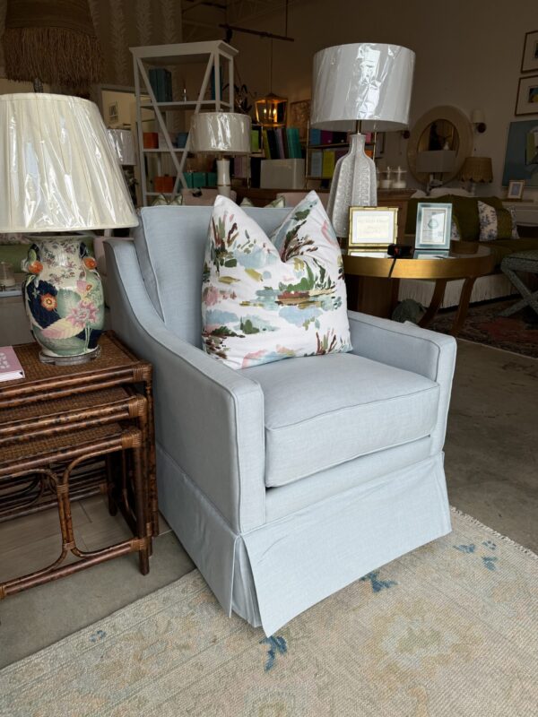 Larson arm swivel chair set in performance fabric oxfordton aqua !- $1550 each