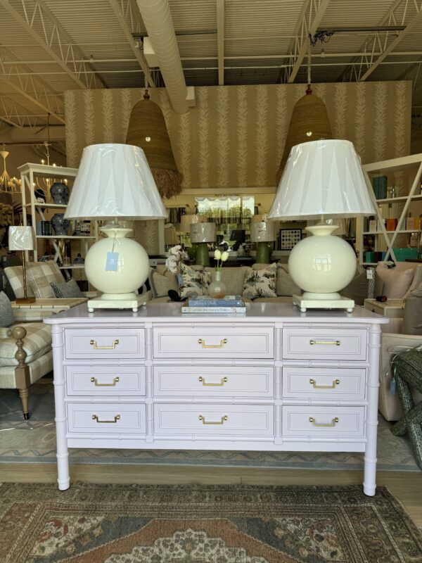 Lacquered 9 drawer faux bamboo dresser - poppys line - color BM spring lilac - Image 2