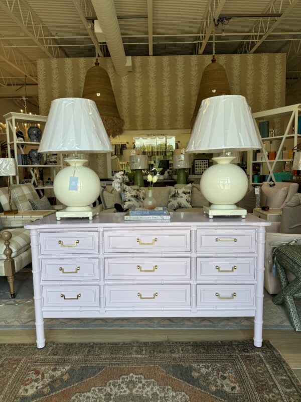 Lacquered 9 drawer faux bamboo dresser - poppys line - color BM spring lilac - Image 3