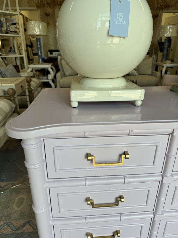 Lacquered 9 drawer faux bamboo dresser - poppys line - color BM spring lilac - Image 4