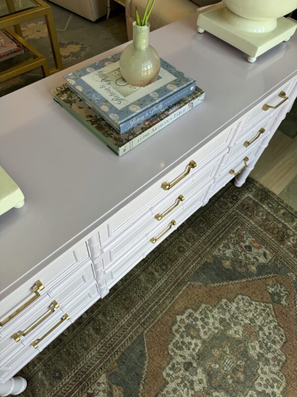 Lacquered 9 drawer faux bamboo dresser - poppys line - color BM spring lilac - Image 5