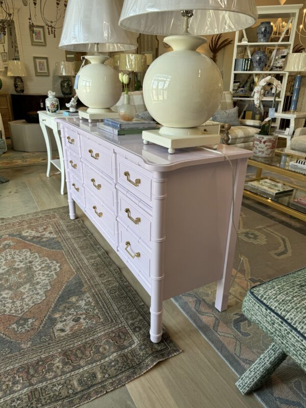Lacquered 9 drawer faux bamboo dresser - poppys line - color BM spring lilac - Image 7