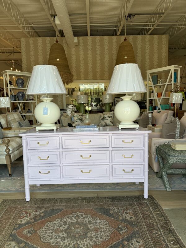 Lacquered 9 drawer faux bamboo dresser - poppys line - color BM spring lilac - Image 8