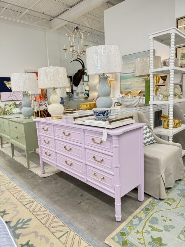 Lacquered 9 drawer faux bamboo dresser - poppys line - color BM spring lilac
