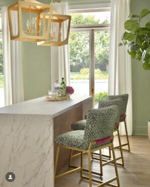 Set of (4) Custom counter Stools | emerald green flex, upholstery with pink velvet detailing on the back $1400 each