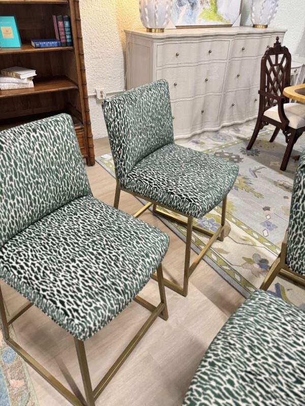 Set of (4) Custom counter Stools | emerald green flex, upholstery with pink velvet detailing on the back $1400 each - Image 3