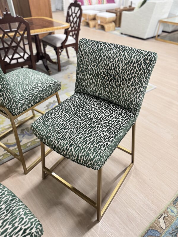 Set of (4) Custom counter Stools | emerald green flex, upholstery with pink velvet detailing on the back $1400 each - Image 2