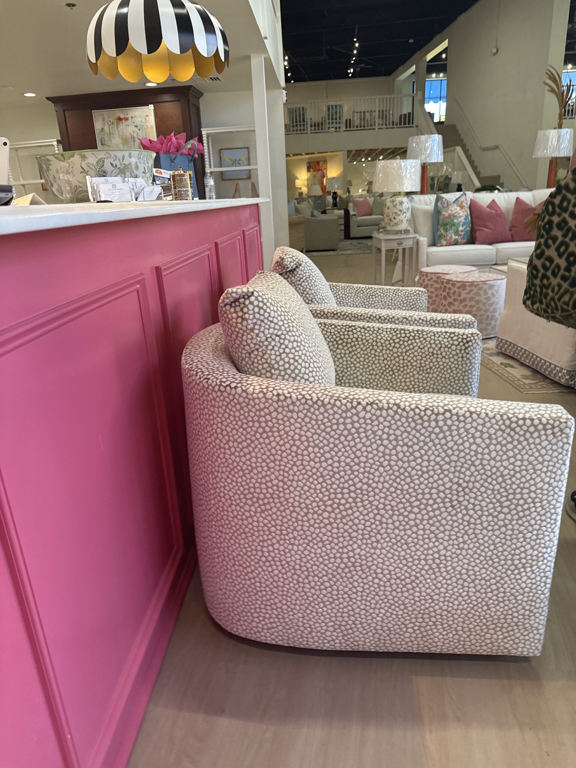 Swivel spotted chair set with luxery down blend cushuon fill
$2750 each fabric Torry snow - Image 3