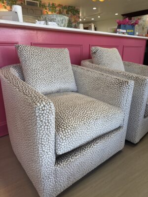 Swivel spotted chair set with luxery down blend cushuon fill
$2750 each fabric Torry snow