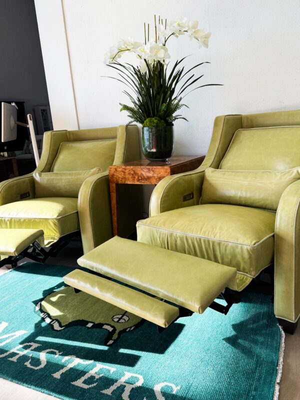Set of (2) Hudson Genuine Leather Electric Recliners | Celadon w/ Contrast Suede Welting - Image 2