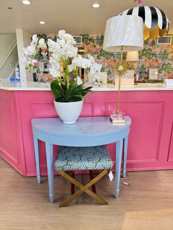 Vintage Demi lune table lacquered in Benjamin Moore summer day - Image 4