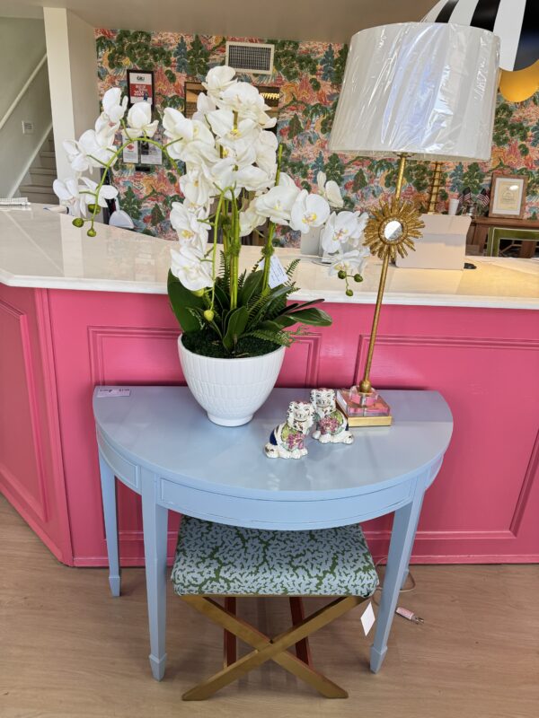 Vintage Demi lune table lacquered in Benjamin Moore summer day - Image 3