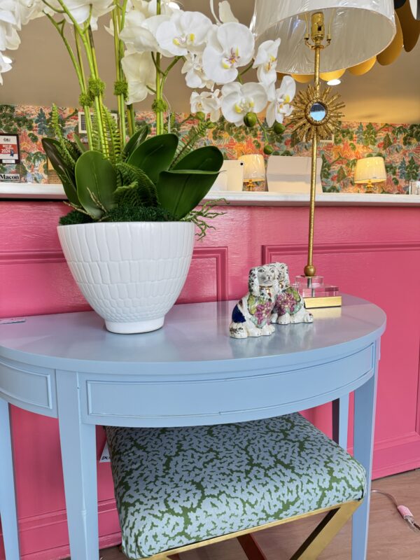 Vintage Demi lune table lacquered in Benjamin Moore summer day - Image 2