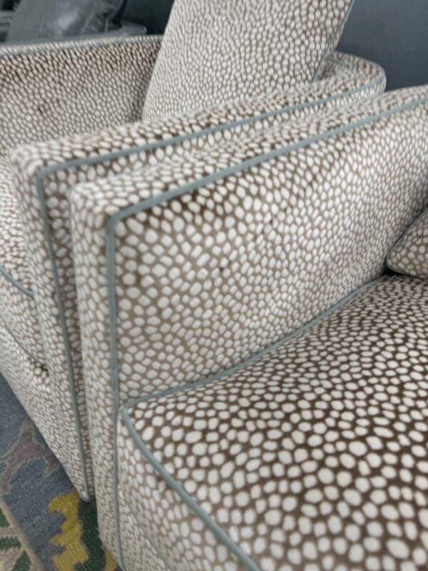Swivel spotted chair set with luxery down blend cushuon fill 
$2550 each fabric Torrey snow and banks shale welt - Image 2