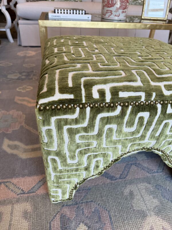 SET of square KAI ottomans with nail heads in fabric Indio lime - Image 2