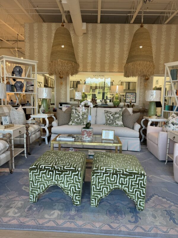 SET of square KAI ottomans with nail heads in fabric Indio lime - Image 3