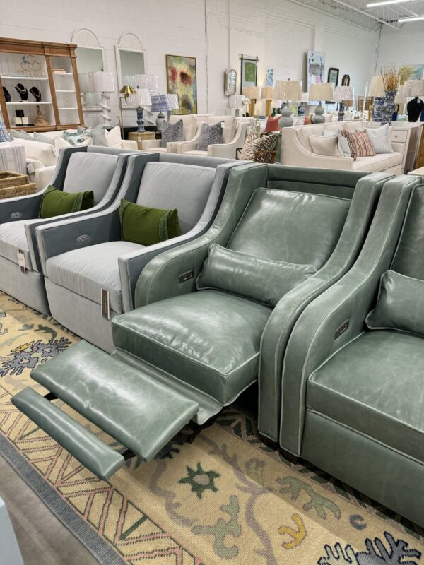 electric recliner set! Teal green  leather with a contrasting suede welt!! These include  USB / USBC ports for charging your phone!

$3600  each! Copy Copy - Image 2
