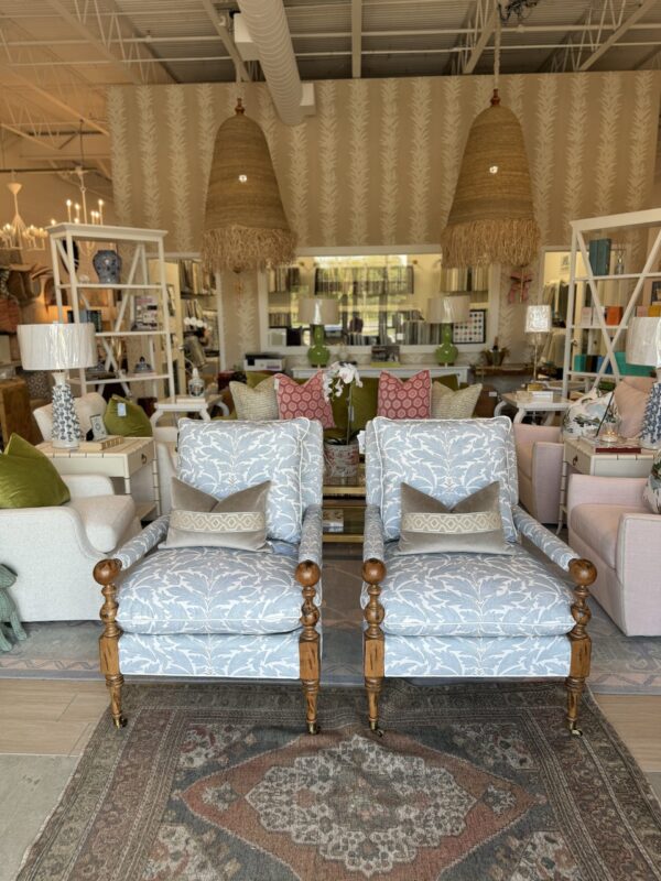 Set of Bradstreet chair! With blue leaf fabric and white welt! Sold as a set - cleaning code s!