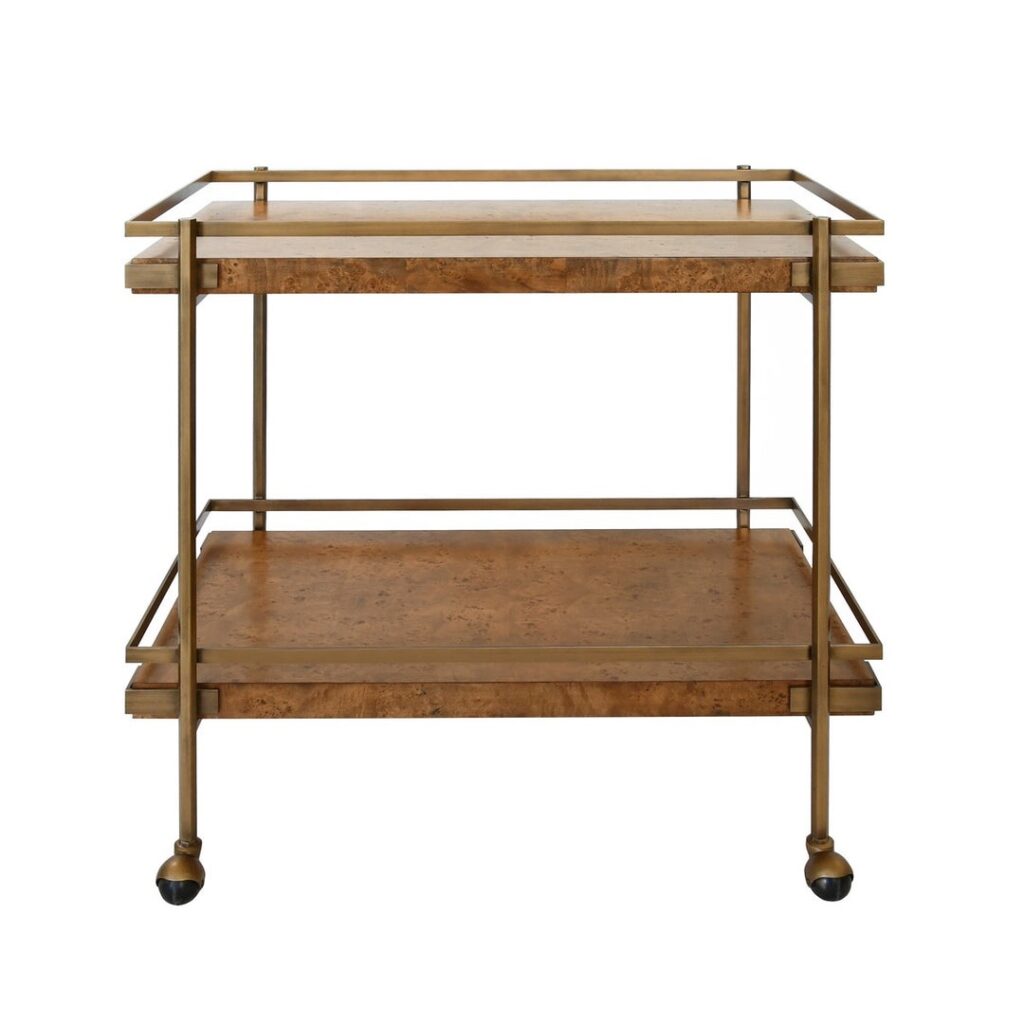 Cash Bar Cart With Shelves In Dark Burl Wood Poppy's of Macon