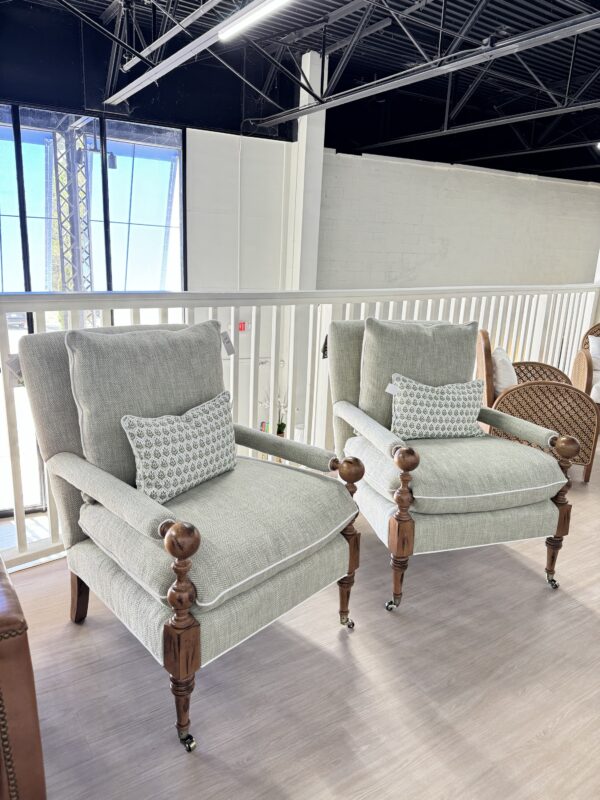 Set of Bradstreet chair! With green herringbone fabric  and white welt! Sold as a set - cleaning code s!
