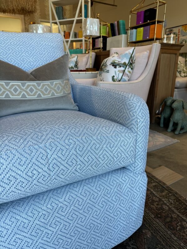 CR LAINE jillian swivel chair 
$2500 each/ Inside Out performance fabric blue Greek key - Image 4