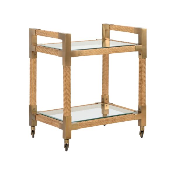 Rattan and glass bar cart / drinks trolly on casters! - Image 2