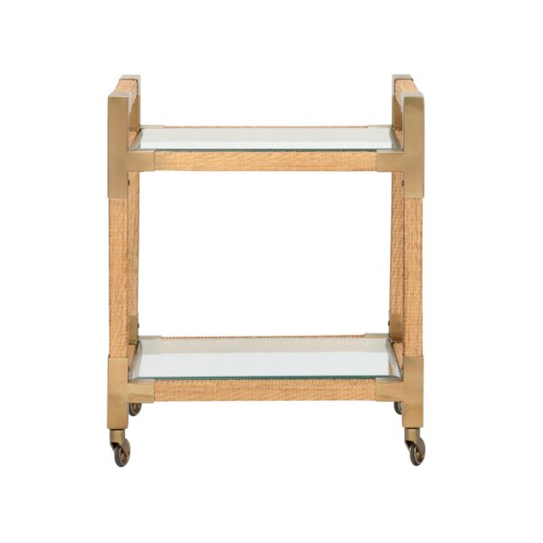 Rattan and glass bar cart / drinks trolly on casters! - Image 4