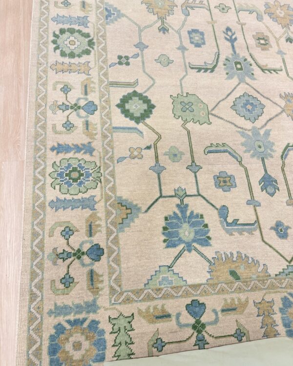 8 x 10 Handmade Turkish Oushak Rug | Blue, Green, Cream