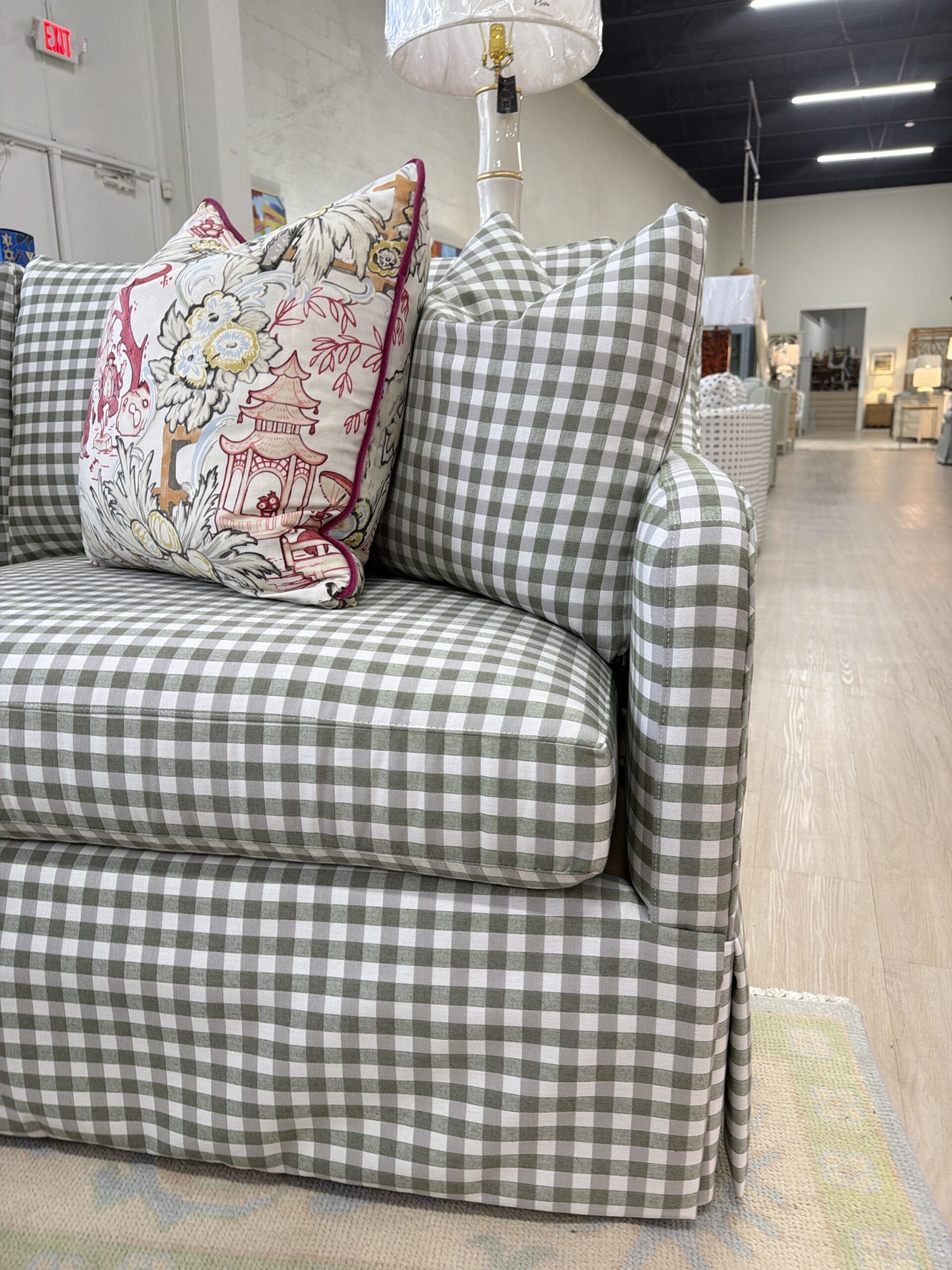 CRlaine Jullian 2 Over 2 Skirted Sofa | Sunbrella gingham performance fabric - Image 5