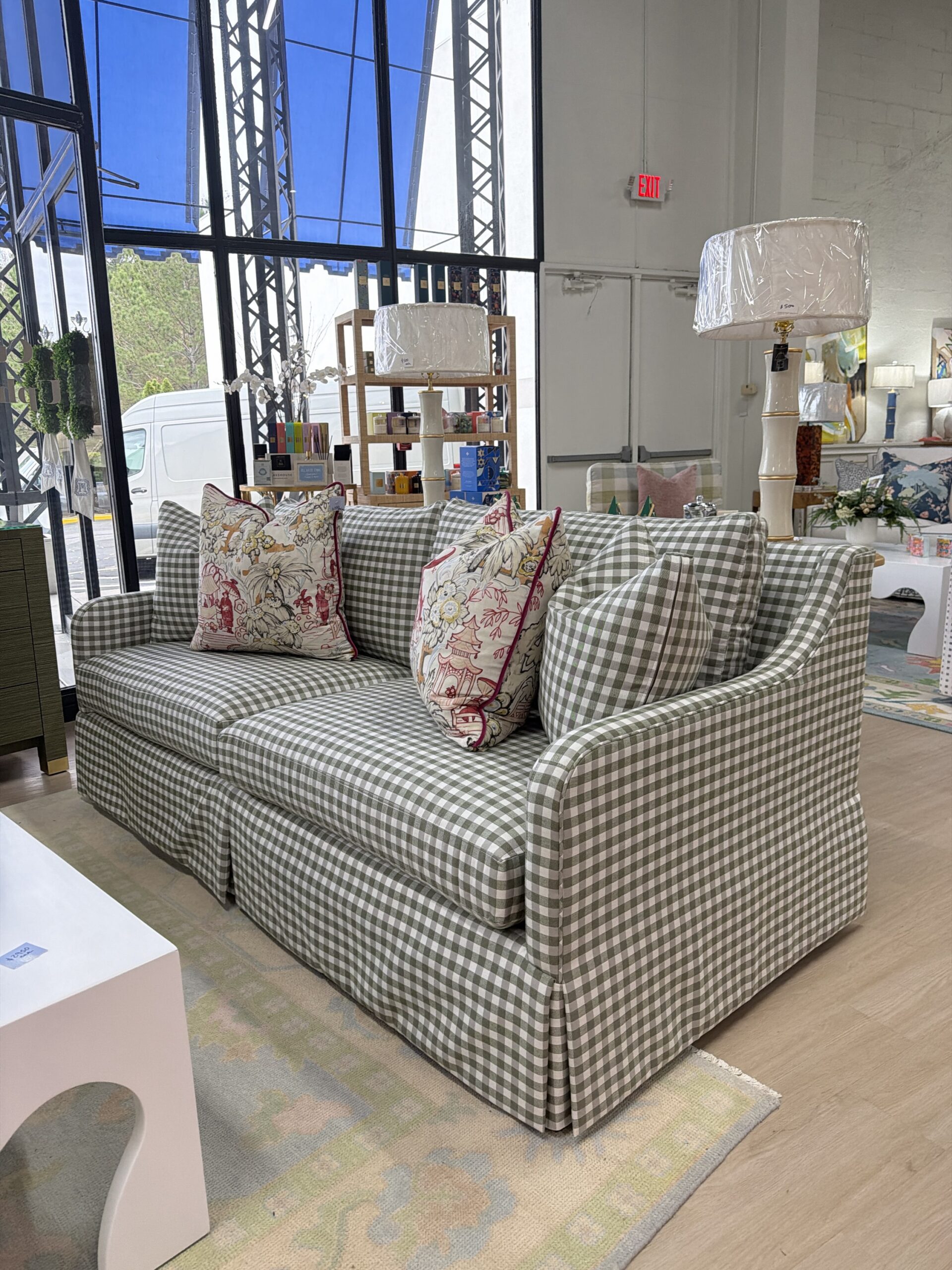 CRlaine Jullian 2 Over 2 Skirted Sofa | Sunbrella gingham performance fabric - Image 2