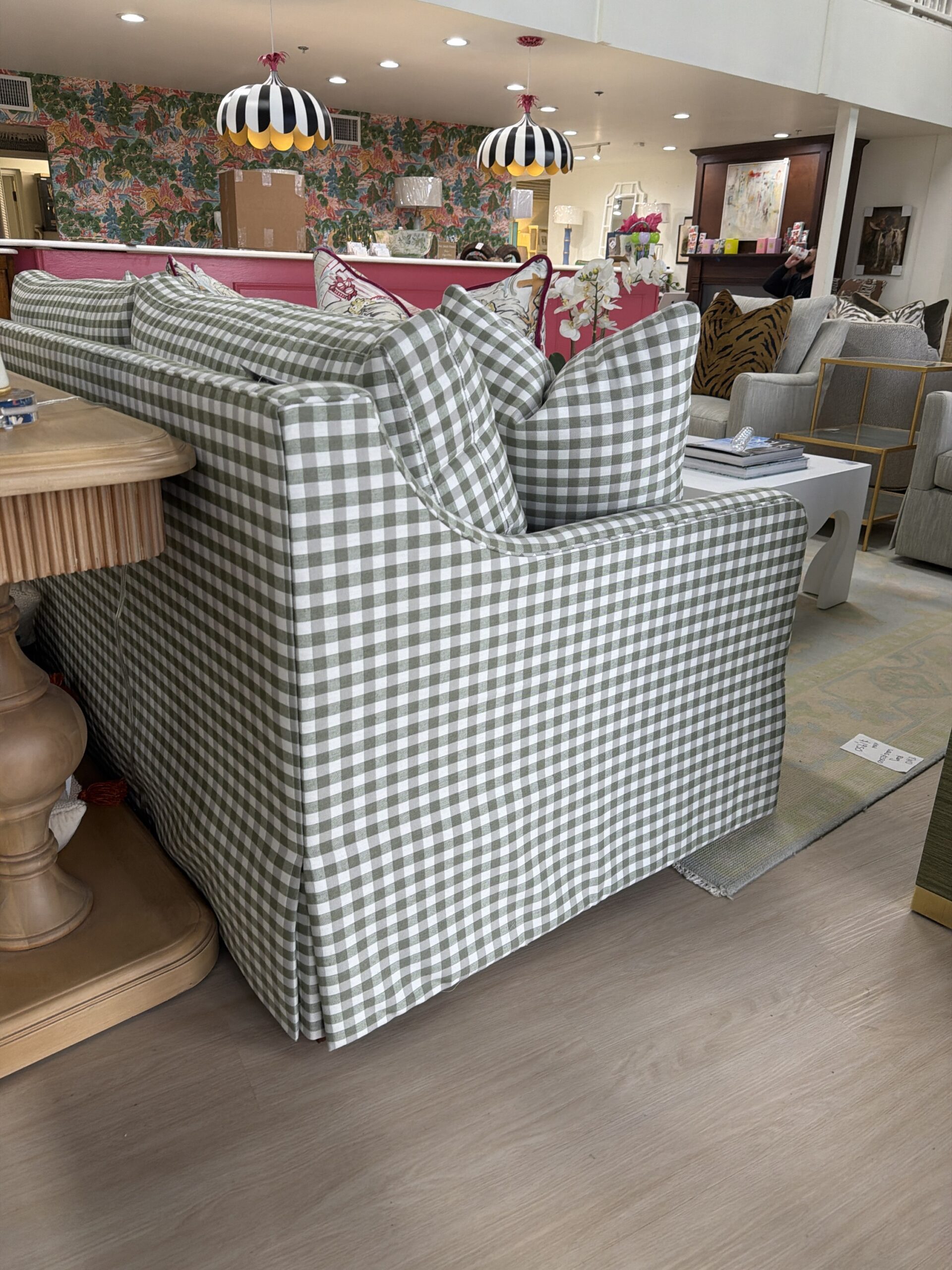 CRlaine Jullian 2 Over 2 Skirted Sofa | Sunbrella gingham performance fabric - Image 3