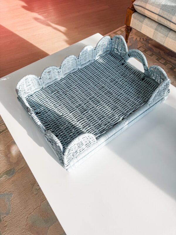 Scalloped Rattan Serving Tray | Weathered Ocean Blue - Image 2