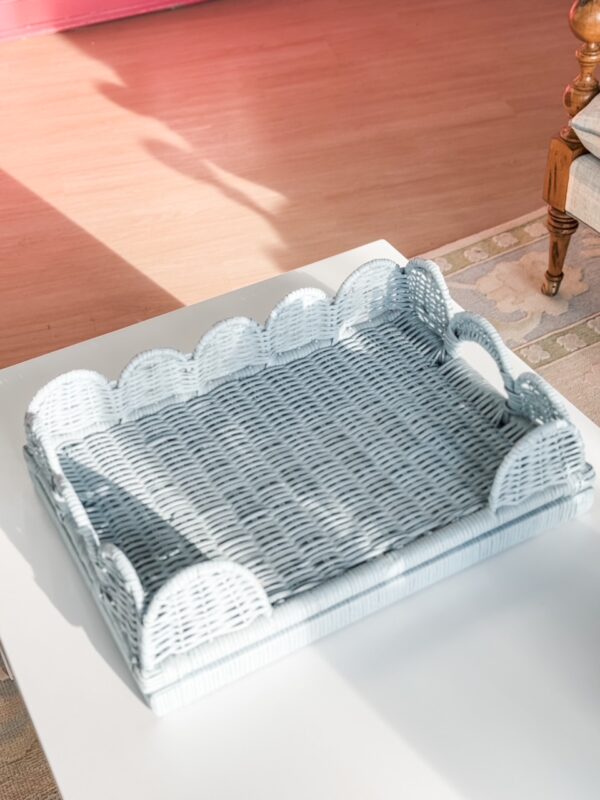 Scalloped Rattan Serving Tray | Weathered Ocean Blue - Image 3