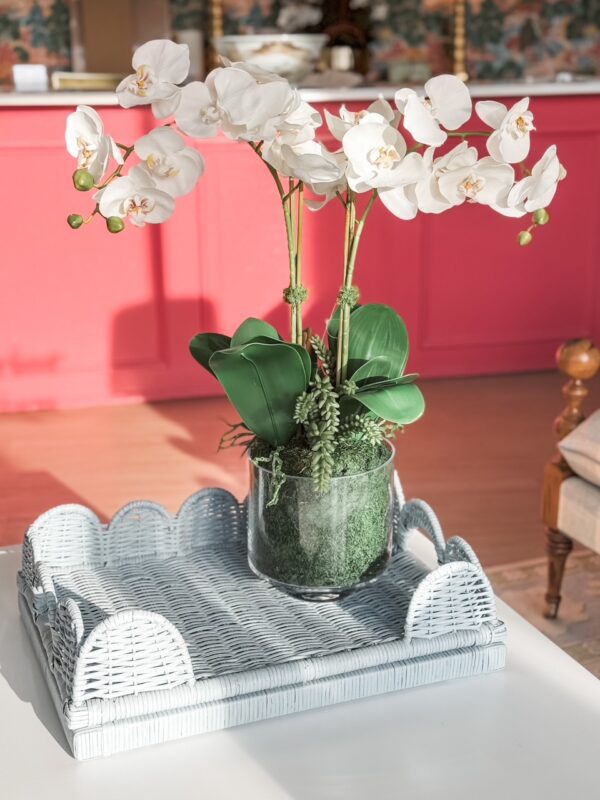 Scalloped Rattan Serving Tray | Weathered Ocean Blue