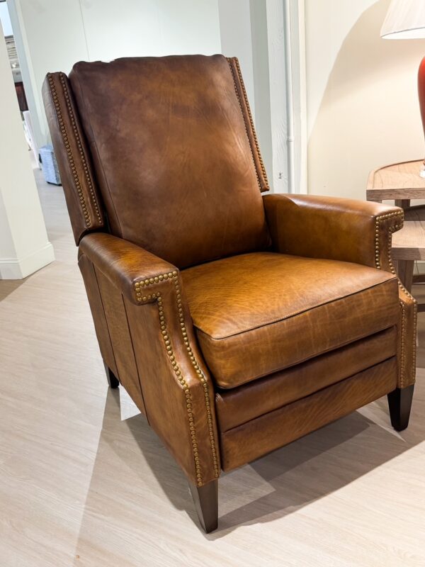 Montauk Genuine Leather Manual Recliner | Brown with Nail Heads - Image 2