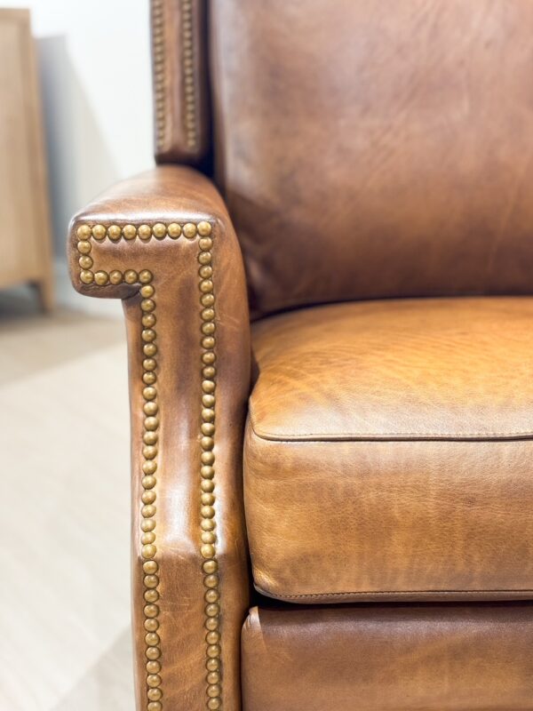 Montauk Genuine Leather Manual Recliner | Brown with Nail Heads - Image 3