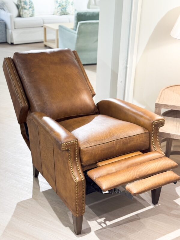 Montauk Genuine Leather Manual Recliner | Brown with Nail Heads - Image 4