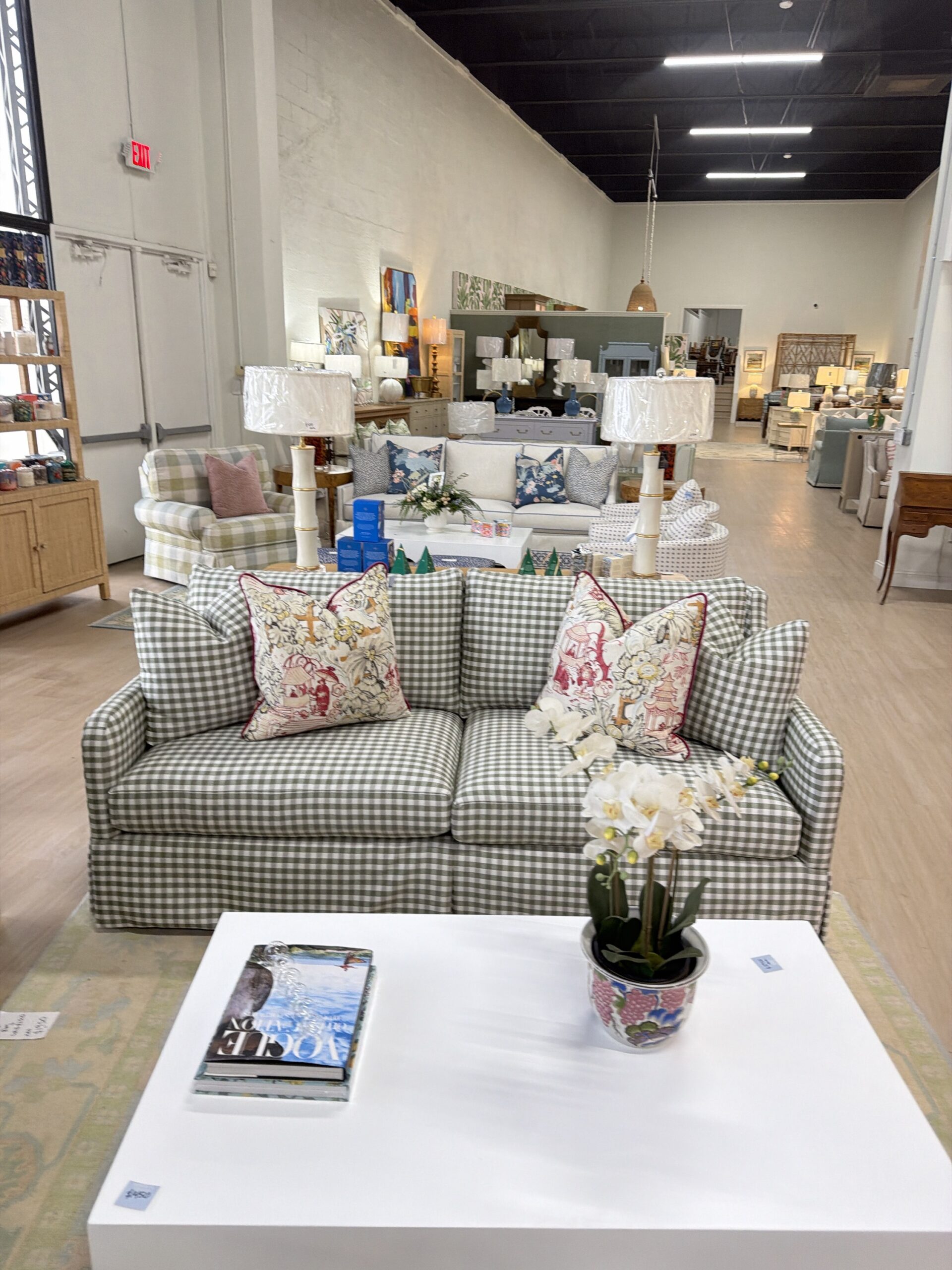 CRlaine Jullian 2 Over 2 Skirted Sofa | Sunbrella gingham performance fabric - Image 4