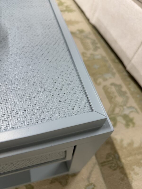 Blue square grass cloth cocktail table with pullout drawers for extra storage! - Image 2