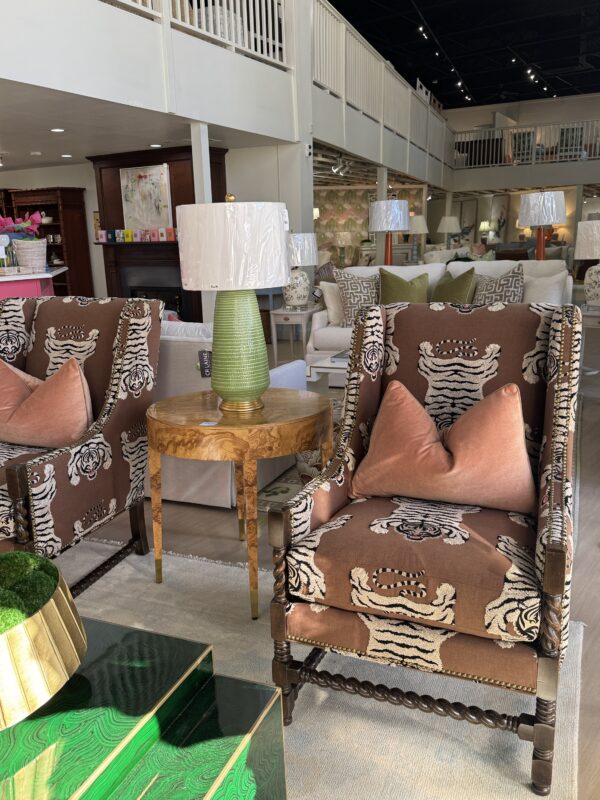 Set of (2) neil Wing Club Chairs | Tigre fabric with brass nail heads - Image 6