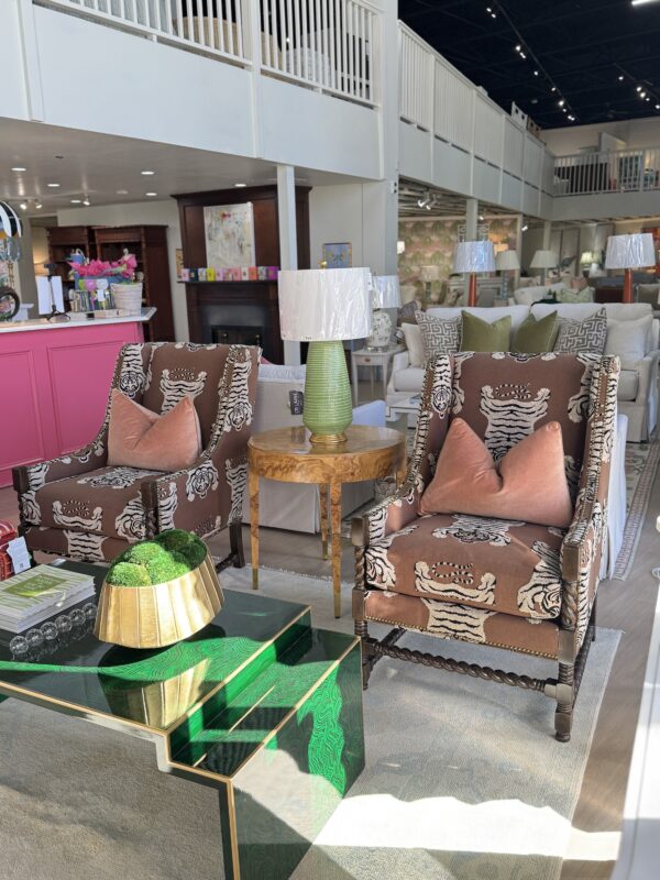 Set of (2) neil Wing Club Chairs | Tigre fabric with brass nail heads - Image 3